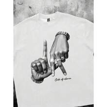 Los Angeles LA Hand Gesture Logo Print Street Style Black Drop Shoulder T-Shirt For Men Printed Short Sleeve T-Shirt For Summer Graphic Tees Round Neck Short Sleeve T-Shirt Casual T-Shirt - 白色 - 查看 2