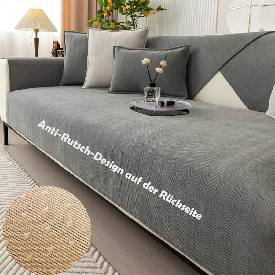 Anti-rutsch Sofabezug, Chenille-Sofabezug, universeller Sofaschutz für alle Jahreszeiten, einfarbiger rutschfester Sofabezug, mehrere Größen zur Auswahl, geeignet für Schlafzimmer, Büro, Wohnzimmer, orange, blau, grau, grün, beige