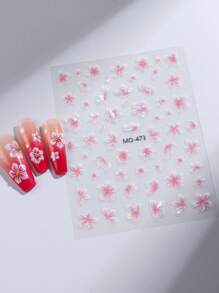2 peças Rosa Aurora Camélia Flor Adesivo de Unha Holográfico Em Relevo Flores de Cerejeira Floral Casamento Deslizadores de Unhas Suprimentos de Pingente de Unhas Decalques Decorações