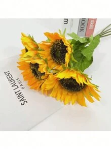 7pcs, Realistic Sunflower Flower For DIY Crafts And Home Decor - Blooming Indoor/Outdoor Faux Flower For Bridal Bouquet And Table Decor.