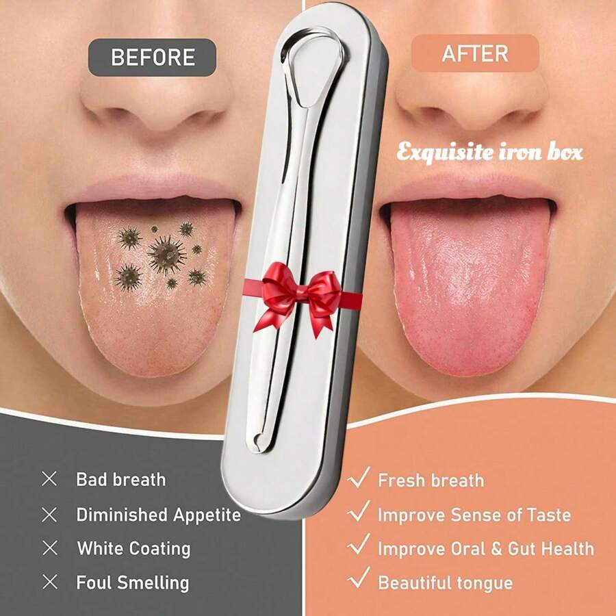 A Hollow Tongue Cleaner Made Of Stainless Steel, Designed To Remove Dirt From The Surface Of The Tongue, Help Eliminate Bad Breath, And Effectively Clean Tongue Stains. It Is Packaged In An Exquisite Portable Iron Box, Odorless, And Suitable For All Genders. This Is The Best Gift You Can Give To Your Boyfriend And Girlfriend In 2025 - White - View 1