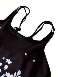 2Pcs Women Summer Swimwear, Floral Strappy Padded Tank Tops + Solid Color Shorts Swimsuit for Girls, 6 Colors - Blanco - Ver 6