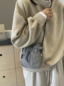 Minimalist Casual Lightweight Crossbody Bag, Multifunctional Shoulder Bag, Unisex, Portable Phone Pouch With Drawstring Pocket - Grey - View 3