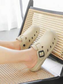 Men's Summer Outdoor Backless Beach Sandals, EVA Breathable Hole Design - Khaki - View 3