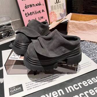 Zapatos tipo mule con plataforma de suela gruesa y acabado con volantes para mujer, zapatos de plataforma sólidos, casuales y cómodos