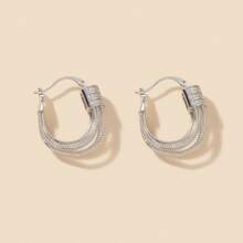 1 Pair Asymmetrical Hoop Earrings With Crystal Decor, Elegant For Women, Suitable For Party, Daily Wear, Celebration, Birthday Gift - Silver - View 4