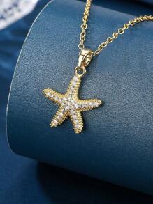 1 件奢华镀金铜水晶海星项链，时尚项链礼物，适合女性日常佩戴 - 金黃色 - 查看 4