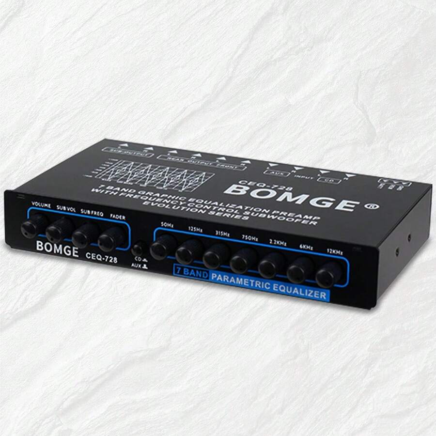 BOMGE 7-Band Car Audio Equalizer Pre-Amp Car Crossover Car Audio Graphic Equalizer Amplify Car'S Sound With 2 Inputs (RCA & High) 6 Outputs For Cars RVs Motorcycles Yachts, Without Battery - 黑色 - 查看 1