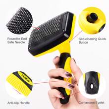 1 件 ABS 和不锈钢材质，带蓝色保护球头，自清洁光滑梳子，适合猫狗家庭使用 - 黃色 - 查看 4