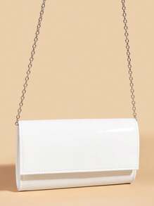 优雅、精致、低调奢华，时尚奢华纯色漆皮手拿包，方便携带，时尚PU材质，适合女性，可用于婚礼、派对、舞会、盛会和其他场合。 - 白色 - 查看 3