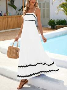 Women's Summer Flowy Dress Casual Sleeveless Beach Holiday Dress With Thin Straps - trắng - Xem 4