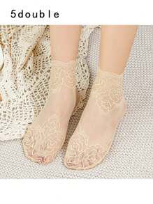 1 Double/Mid-Tube Rose Sole Lace Lace Socks Mesh Socks Non Slip Heel Non-Slip Boat Socks Invisible Socks