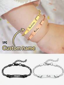 1pc Custom Baby Bracelets With Name, Personalized Engraved Name Bracelets For Kid, Customized Bracelet Baby Girl, Customizable Hand Chain Bracelet, Customized Kids Fashion Jewelry, Easy Comfort, Kids, Urban Gala, Modern, Colorful, Cute - Style a - View 2