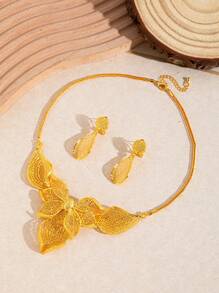 Set de 3 piezas Joyería de moda para mujer al estilo de Dubai con collar de 24K oro, accesorios del estilo árabe saudí