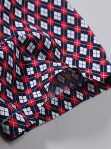 Men's Geometric Print Short Sleeve Casual Shirts, Spring/Summer - Red - View 4