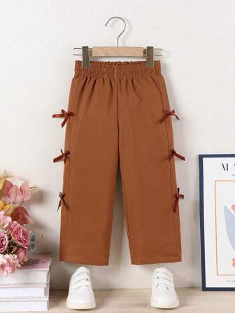 Girls Casual Loose Bowknot Sweatpants, Spring/Summer Solid Color, Fashion, Daily Wear, Outdoor