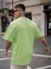 Men's Solid Color Low Stretch Simple Lightweight Loose Fit Short Sleeve T-Shirt, Versatile For Summer - Mint Green - View 2