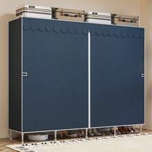 1 pieza Armario azul eléctrico con 3 compartimientos apilables y 3 áreas para colgar prendas cortas y largas