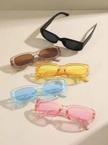 5 件女士方形个性化街头风格眼镜，奢华时尚沙滩眼镜，多色可选，适合日常生活、海滩度假、户外旅行装饰，适合夏季海滩度假、户外、旅行 - 彩色 - 查看 2