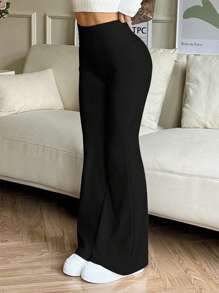 Pantalones acampanados elásticos de cintura alta de unicolor, pantalones de yoga deportivos, leggings de compresión, pantalones para correr y fitness, pantalones deportivos transpirables y de secado rápido para primavera y verano, leggings de mujer, ropa de mujer