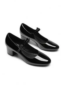 Women's Chunky Heels Mary Jane Pumps Round Closed Toe Simple & Basic Fashionable Comfortable Party Dress Office Shoes - màu đen - Xem 2