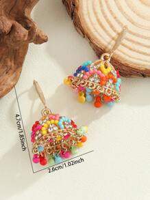 1 Pair Fashionable Boho Style Colorful Cubic Zirconia Bell Round Bead Tassel Earrings, Exquisite And Glamorous Bollywood Ear Jewelry, Suitable For Women's Daily, Festival, Wedding And Party Wear/Jewelry Gift - Multicolor - View 4