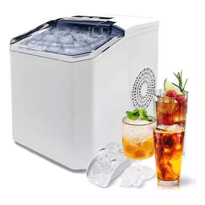 Máquina para fabricar hielo, pequeña máquina para fabricar hielo de escritorio totalmente automática, operación simple, velocidad rápida para fabricar hielo, adecuada para las necesidades diarias de bebidas del hogar.