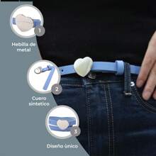 Pink Or Blue Skinny Belt With Heart Buckle For Girls - 藍色 - 查看 5