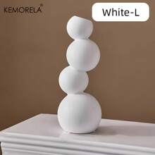 1 Pieza Jarrón cerámico negro y blanco estilo softball de KEMORELA, ornamento cerámico, arreglo floral hidropónico, jarrón para flores secas, decoración de jarrón para interiores, adecuado para decoración del hogar - Blanco - Ver 1