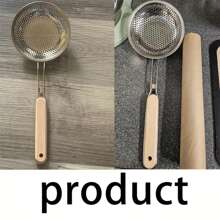 Cuchara ranurada con mango de madera y acero inoxidable - Colador de cocina de malla fina para preparación de alimentos y filtrado de aceite - Perfecto para pasta y fideos, ideal para uso en restaurantes - Multicolor - Ver 7