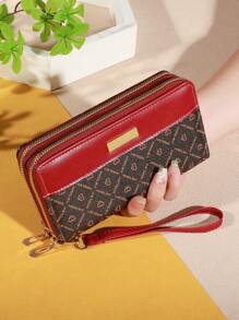 大容量拉链手拿包 带 8 个卡槽和多个隔层 优雅手拿包 拼色钱包 钱包 长款钱包 腕带钱包 - 彩色 - 查看 9