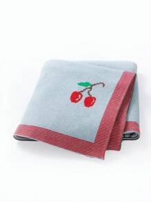 Infant Knitted Blanket With Cherry Brocade Pattern, Children Quilt, Baby Swaddle Wrap - Baby Blue - View 1