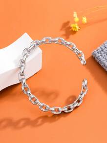 1pc Fashionable European Asymmetrical Vintage Exaggerated Smooth C-Shaped Copper Bracelet, Elegant Luxury Women Everyday Jewelry