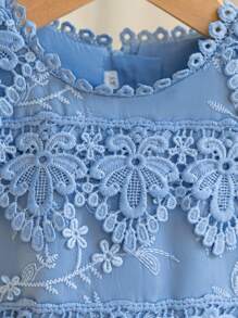 Young Girl Grey-Blue Lace Tulle Dress, Flower Girl Dress For Wedding, Birthday Party, Special Occasion - Blue - View 4