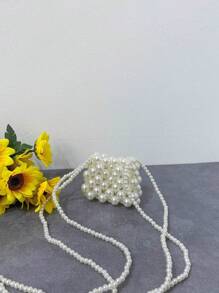 1pc Plastic Beaded Vintage Mini Square Bag Double Strap Pearl Crossbody Bag Suitable For Spring And Summer Daily Use, Perfect Gift Among Friends - Pearl Backpack - View 5