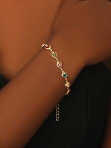 1 件时尚花卉手链，适合日常佩戴或赠送给朋友（随机爱心宝石颜色） - 彩色 - 查看 7