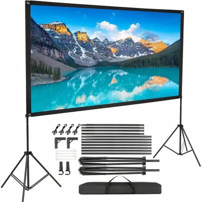 Leinwand Beamer mit Ständer,Tragbare HD 4K Faltbare Projektionsleinwand 16:9, 160° Betrachtungswinkel, mit Stativ