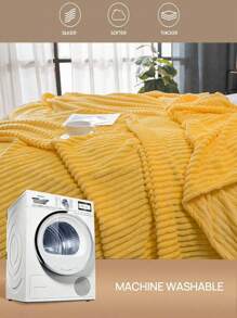 1pc Yellow Striped Plush Fleece Soft & Cozy Blanket, Suitable For Bedroom And Guest Room - Yellow - View 3