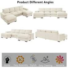 U-Shaped Cloud Couches For Living Room,122" Modular Sectional Cloud Sofas With Deep Seat Removable Ottomans,Modern Corduroy Sleeper Sofa Couch Bed With Storage Arms (Beige/Green/Orange, 122")