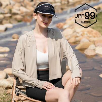 UV - Resistant Hooded Zip - Up Jacket, Ideal For Sports And Daily Trips - Lightweight Material, Allows Free Movement