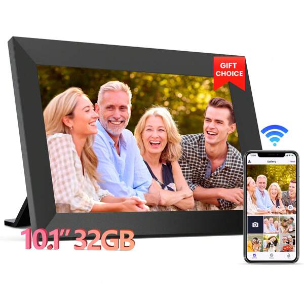 10,1 Zoll Smart Digitaler Fotorahmen, 32GB Speicher, WiFi Digitaler Fotorahmen, 1280*800 IPS HD Touchscreen, Automatische Drehung, Wandmontage, Fotos/Videos jederzeit und überall per kostenloser App versenden, perfektes Geschenk für Familie und Freunde! Laden Sie die kostenlose "Uhale" App herunter und Sie können bis zu 100 Fotos oder 2 Minuten Video kostenlos teilen.