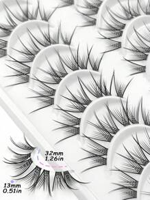 Asiteo 10 Pairs Natural Messy Style Manga False Eyelashes, Short Stalk Clear Band Lashes With A Wisp Wispy Manga Eye Effect For Cartoon Style Eye Makeup - Black - View 5