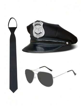 警察服装套装：帽子、领带、眼镜，适合活动、舞会、游艇派对