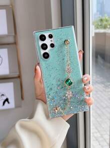 1pc Epoxy Starry Sky Rhinestone Bracelet Phone Case Compatible With Galaxy S22 Ultra S23 Ultra S24 Ultra 5G, Compatible With IPhone 11 12 13 14 15 Pro Max 16 Plus