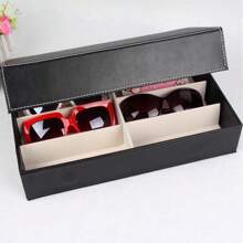 1pc 8-Grid PU Leather Sunglasses Storage Box, Multi-Compartment Large Eyeglass Display Case, Portable Glasses Organizer For Travel & Home Use