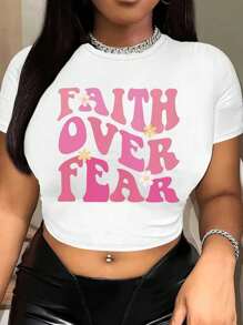 Letter Printed Short T-Shirt, Y2K Spring And Summer Short-Sleeved Crop Top, Women's