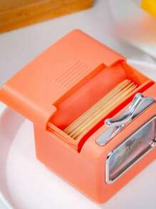 1 Stück Retro TV Design Zahnstocher Spender mit Selbstöffnung - Zufällige Farbe, Vintage TV Zahnstocher Spender, Druckstil tragbare Kunststoff Zahnstocher Box, geeignet für Couchtisch, Feiertags Dekoration