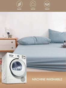 柔软舒适的蓝色超细纤维床笠，适用于卧室和客房 - 水鴨藍 - 查看 4