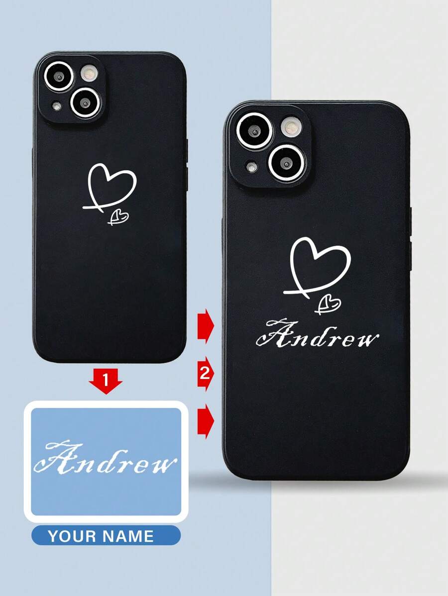 Coque de téléphone personnalisée, coque de téléphone personnalisée avec nom, coque de téléphone avec initiale, coque de téléphone en silicone personnalisable, coque de téléphone personnalisée avec nom en forme de cœur, compatible avec les coques de téléphone , Apple, Galaxy, compatible avec 16, 16 Pro Max, 16 Pro, 16 Plus