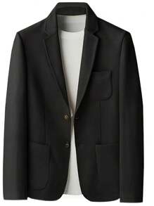 Mens Blazer Suede Jacket Casual 2 Buttons Sport Coat Faux Leather Suit Slim Fit Jacket With Lapel Collar Long Sleeves, Stylish For Business Or Leisure Occasions - 黑色 - 查看 2